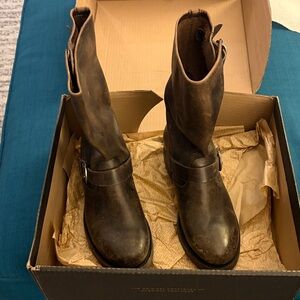 Frye Rich Brown Leather Boots with Dual Buckles